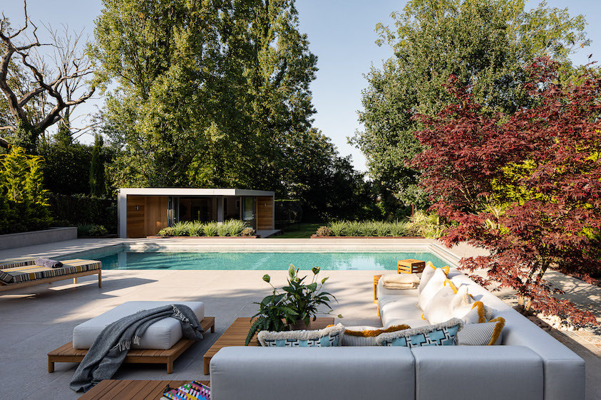 Poolside room cladded in Western Red Cedar