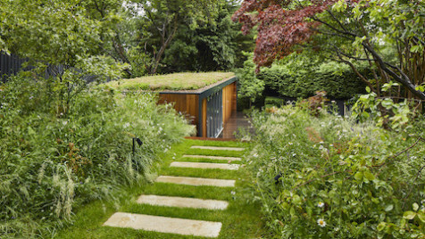 Biophilic garden office with green roof
