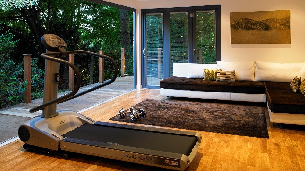 Outdoor gym with bifolding doors