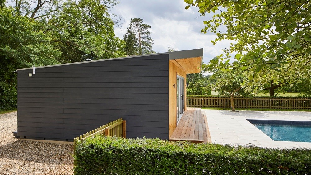 Composite cladding on the sides of a bespoke garden room