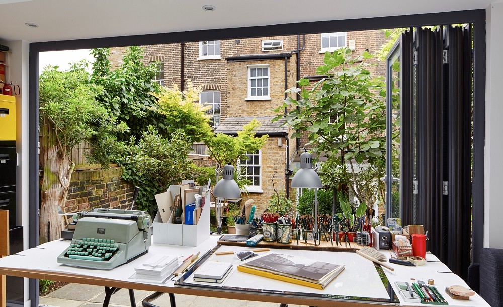 London garden office with folding doors