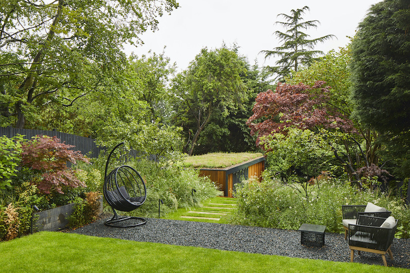 Biophilic garden office with sedum roof