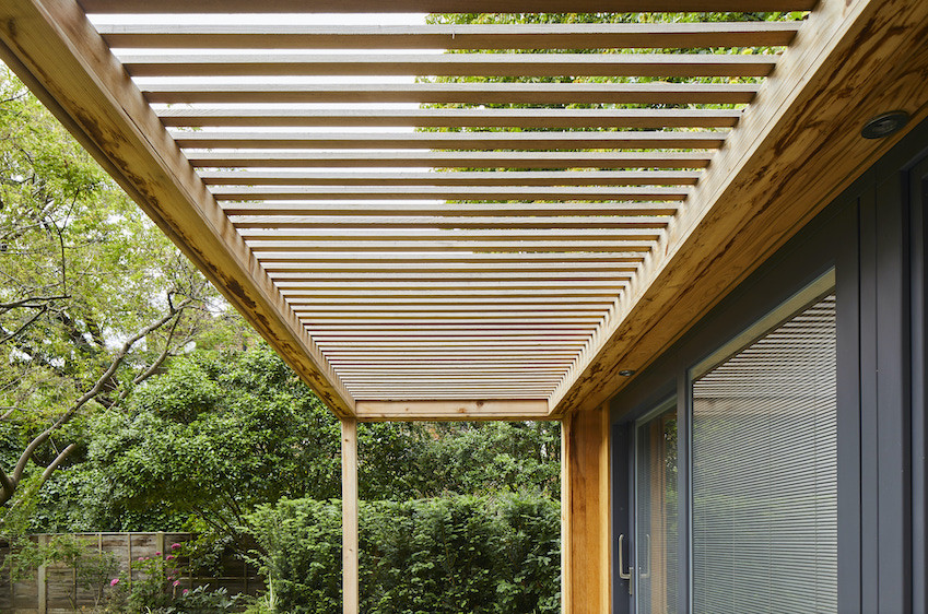 Brise Soleil covering for garden room