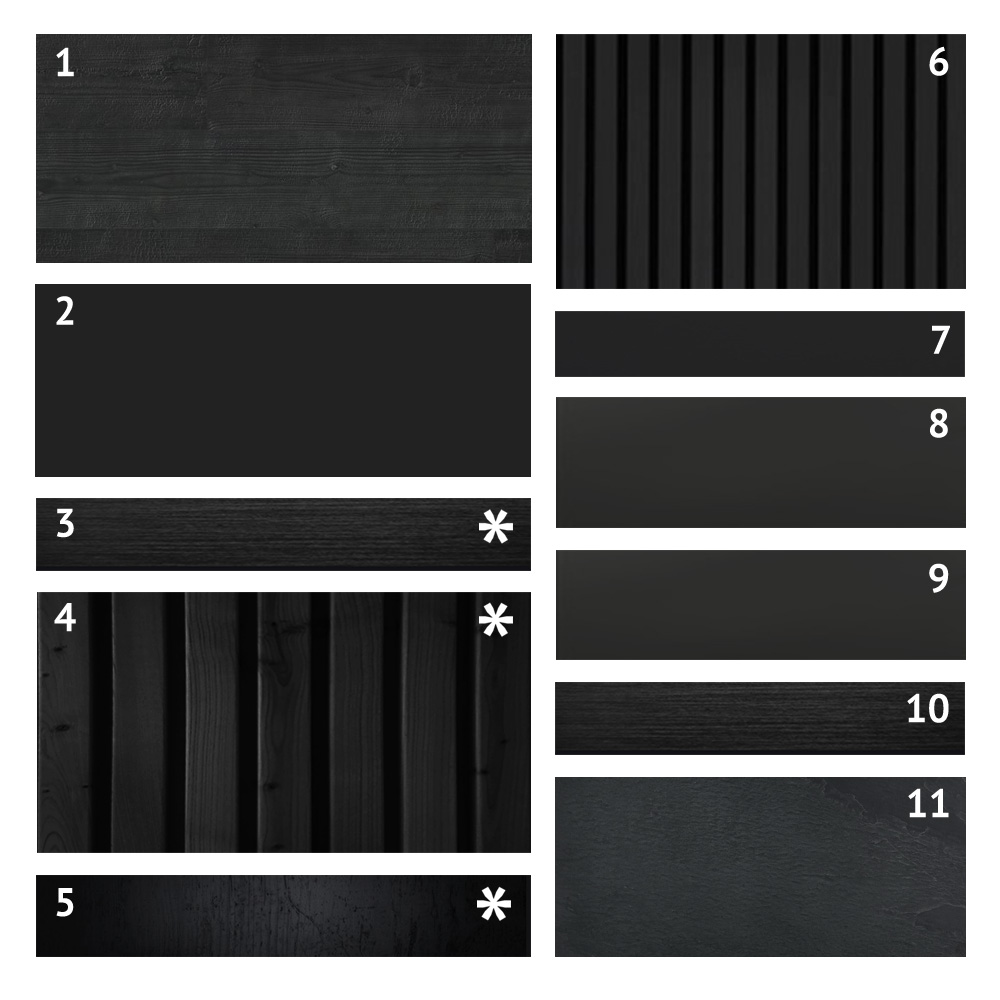 Charcoal detailed moodboard with numbers and asterix